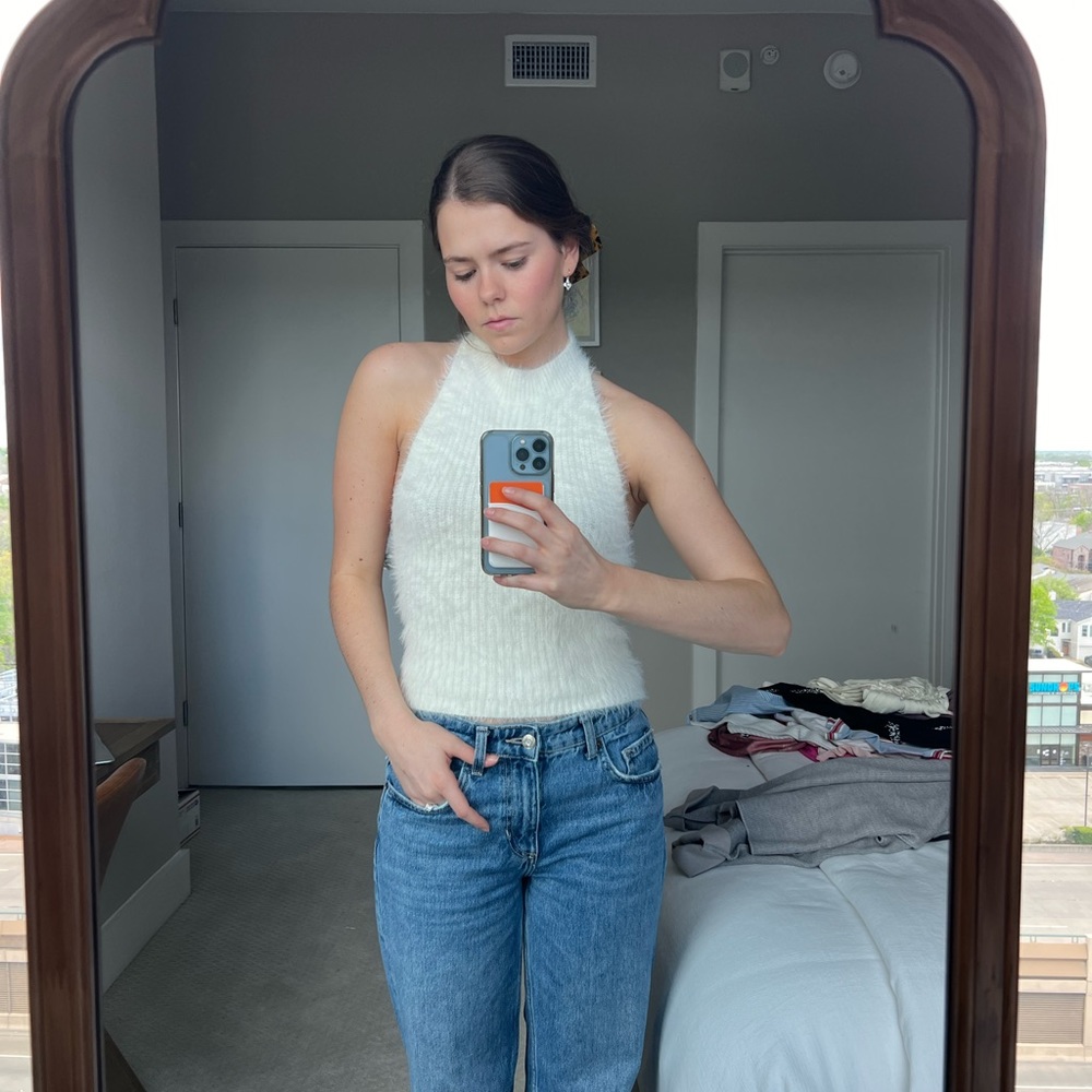 Zara Fuzzy Halter Neck Low Back Tank Top
